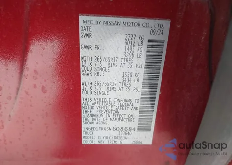 2025 Nissan Frontier Long Bed Sv 4X4 from USA, damaged, VIN 1N6ED1FKXSN608684